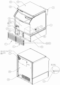 Bin And Exterior Components Diagram and Parts List for ICEU-220  Ice-O-Matic Ice Maker