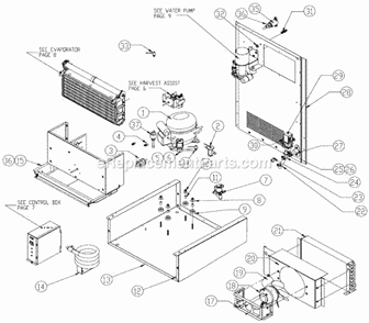 Refrigeration/Compressor Components Diagram and Parts List for ICEU-225  Ice-O-Matic Ice Maker