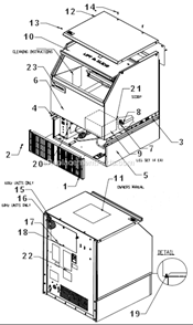 Bin And Exterior Components Diagram and Parts List for ICEU220FA  Ice-O-Matic Ice Maker