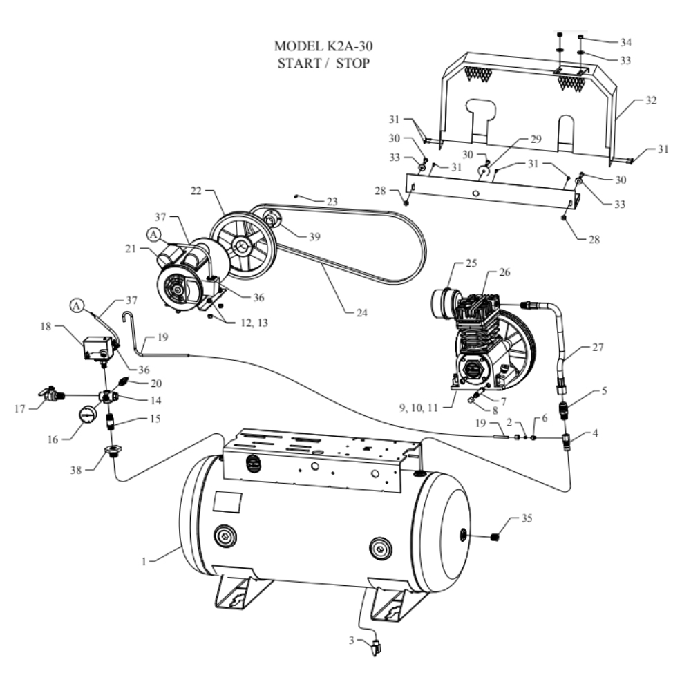 Main Diagram and Parts List for K2A-30-SSC  Jenny Compressor