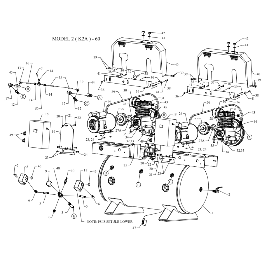 Main Diagram and Parts List for 2K2A-60-SSC  Jenny Compressor