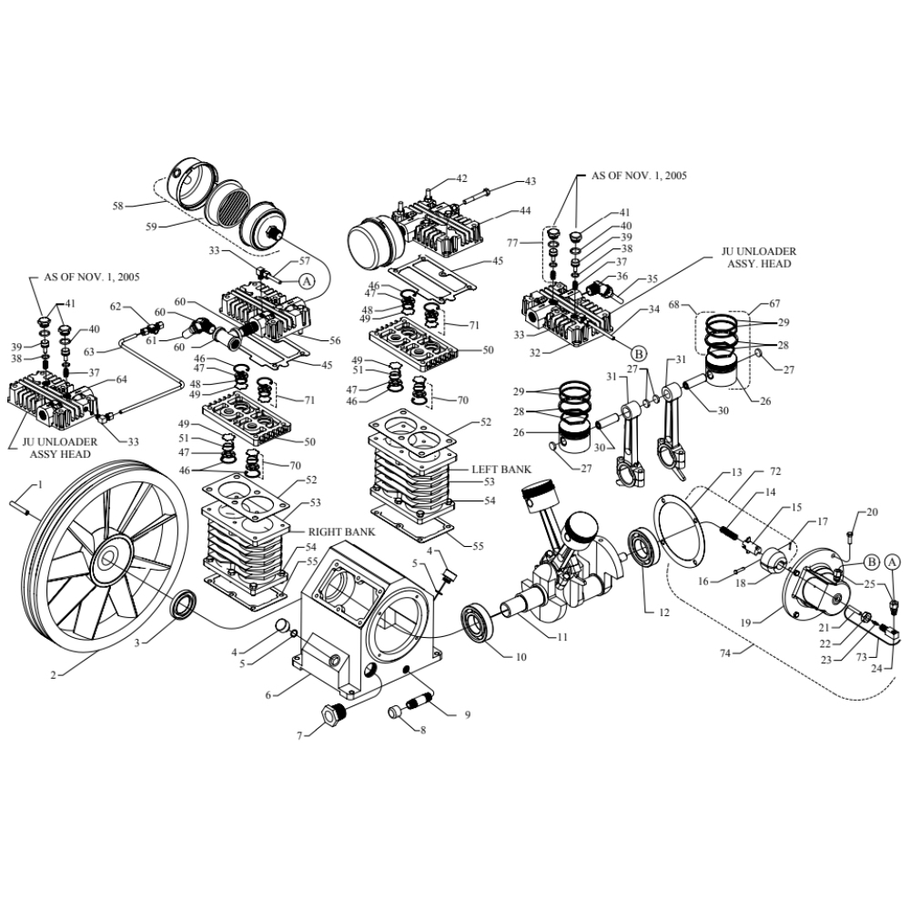 J/Ju Pump Diagram and Parts List for J11HGA-SM-CRC  Jenny Compressor