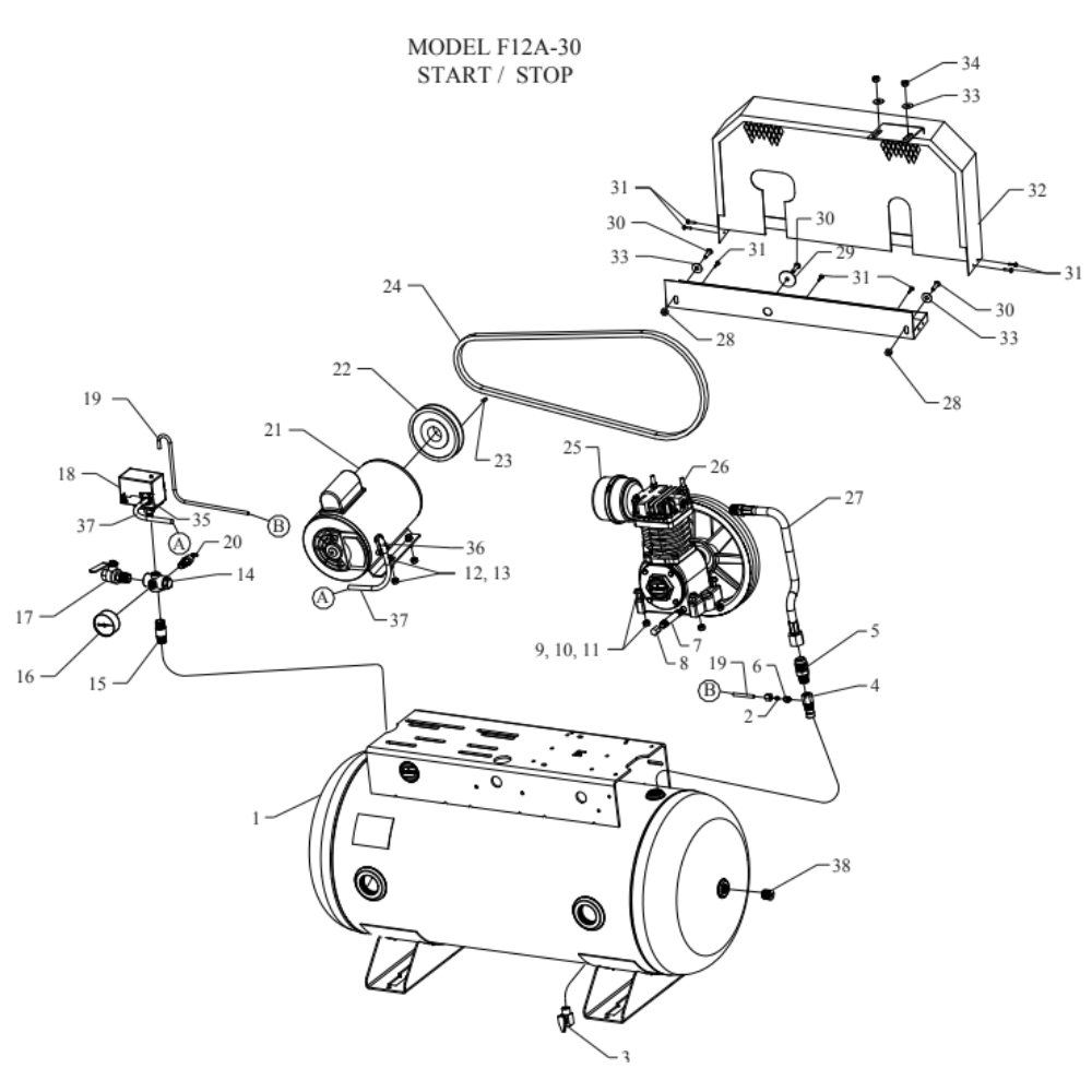 Main Diagram and Parts List for F12A-30-SSC  Jenny Compressor