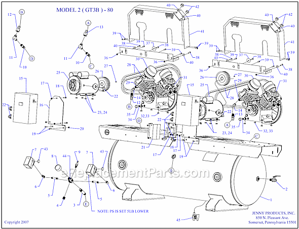 Page A Diagram and Parts List for 2(GT3B)-80  Jenny Compressor