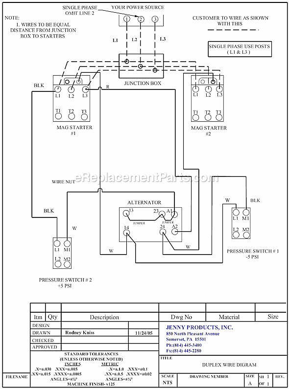Page D Diagram and Parts List for 2(GT5B)-120  Jenny Compressor
