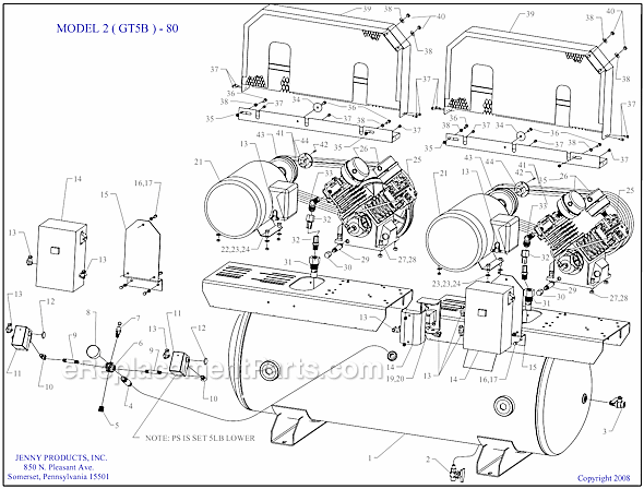 Page A Diagram and Parts List for 2(GT5B)-80  Jenny Compressor