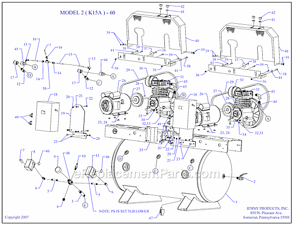 Page A Diagram and Parts List for 2(K15A)-60  Jenny Compressor