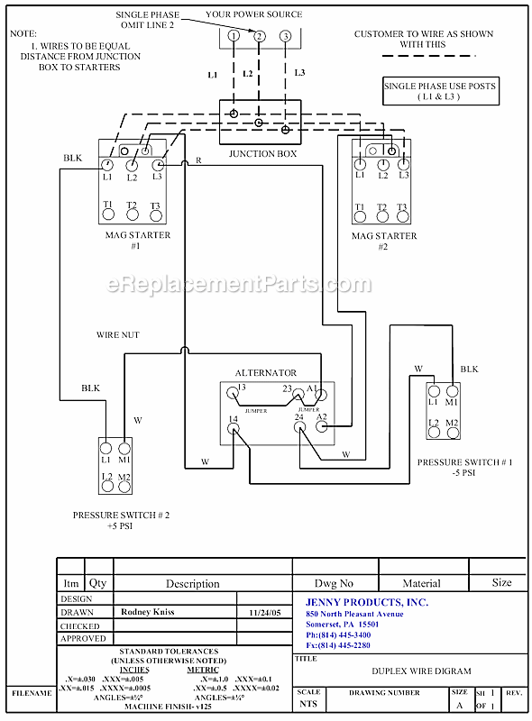 Page D Diagram and Parts List for 2(K15A)-60  Jenny Compressor