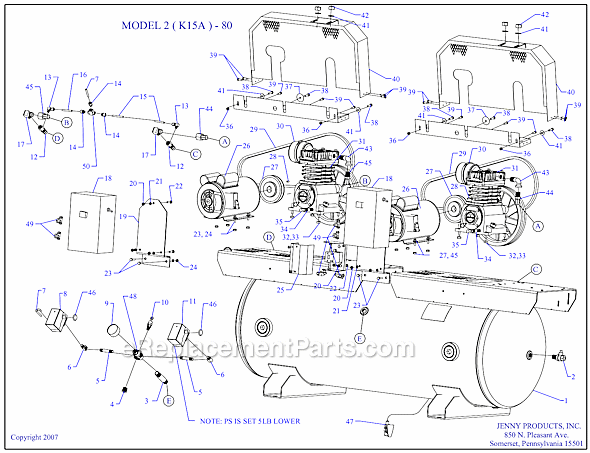 Page A Diagram and Parts List for 2(K15A)-80  Jenny Compressor