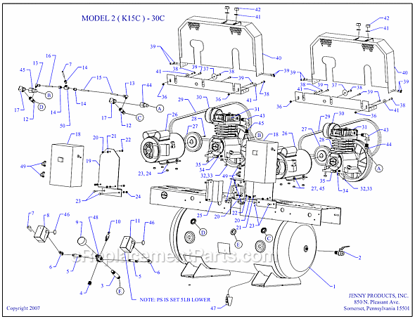 Page A Diagram and Parts List for 2(K15C)-30C  Jenny Compressor