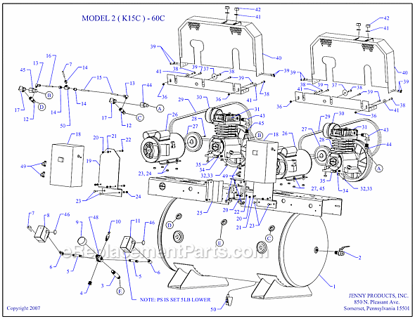 Page A Diagram and Parts List for 2(K15C)-60C  Jenny Compressor