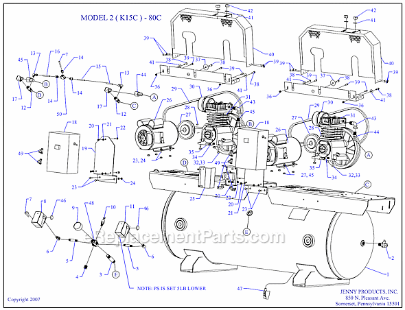 Page A Diagram and Parts List for 2(K15C)-80C  Jenny Compressor