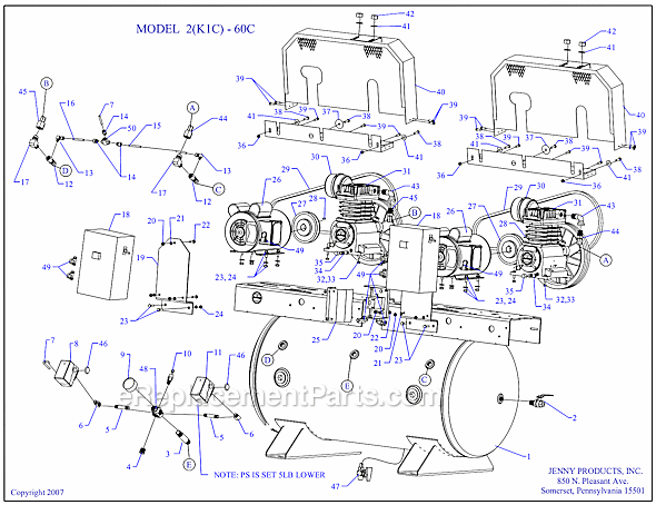 Page A Diagram and Parts List for 2(K1C)-60C  Jenny Compressor