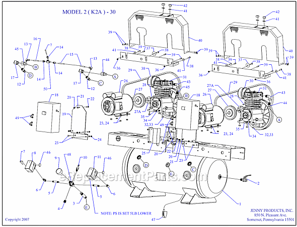 Page A Diagram and Parts List for 2(K2A)-30  Jenny Compressor