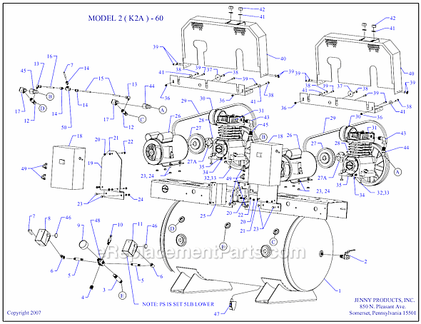 Page A Diagram and Parts List for 2(K2A)-60  Jenny Compressor