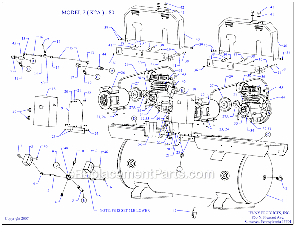 Page A Diagram and Parts List for 2(K2A)-80  Jenny Compressor