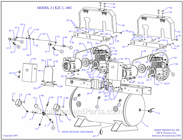 Page A Diagram and Parts List for 2(K2C)-60C  Jenny Compressor
