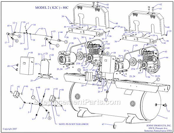 Page A Diagram and Parts List for 2(K2C)-80C  Jenny Compressor