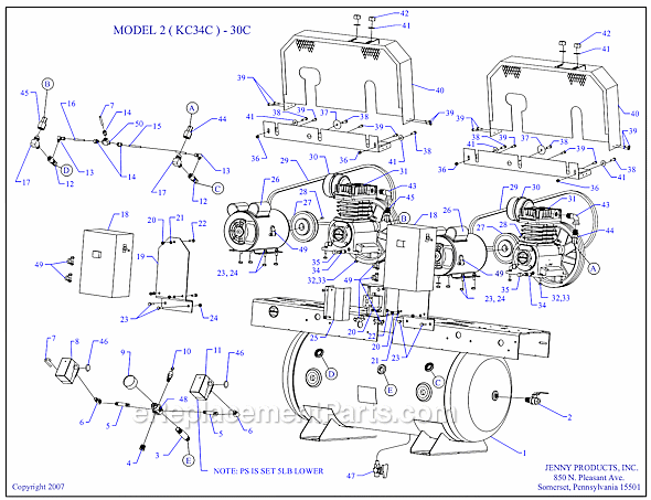 Page A Diagram and Parts List for 2(KC34C)-30C  Jenny Compressor