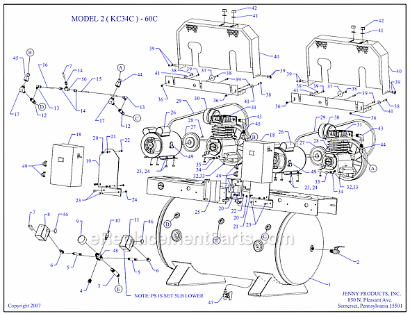 Page A Diagram and Parts List for 2(KC34C)-60C  Jenny Compressor