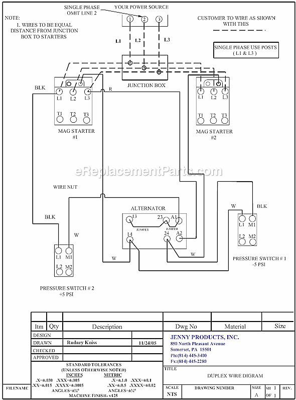 Page B Diagram and Parts List for 2(U10B)-120  Jenny Compressor