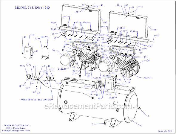 Page A Diagram and Parts List for 2(U10B)-240  Jenny Compressor