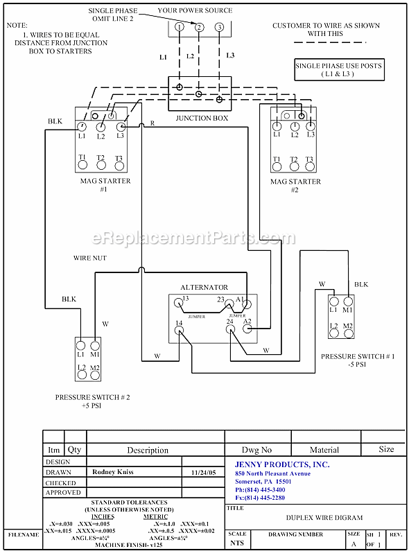 Page D Diagram and Parts List for 2(U10B)-240  Jenny Compressor