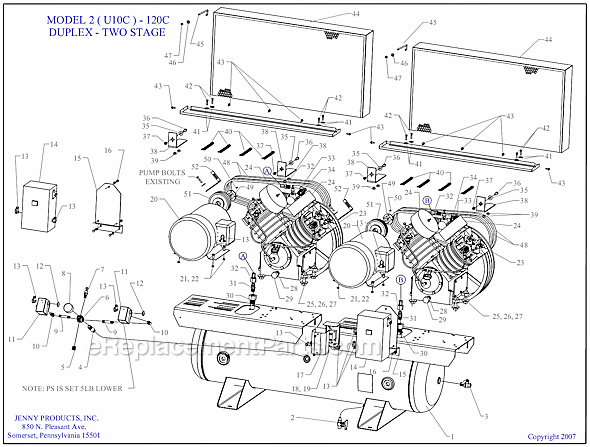 Page A Diagram and Parts List for 2(U10C)-120C  Jenny Compressor