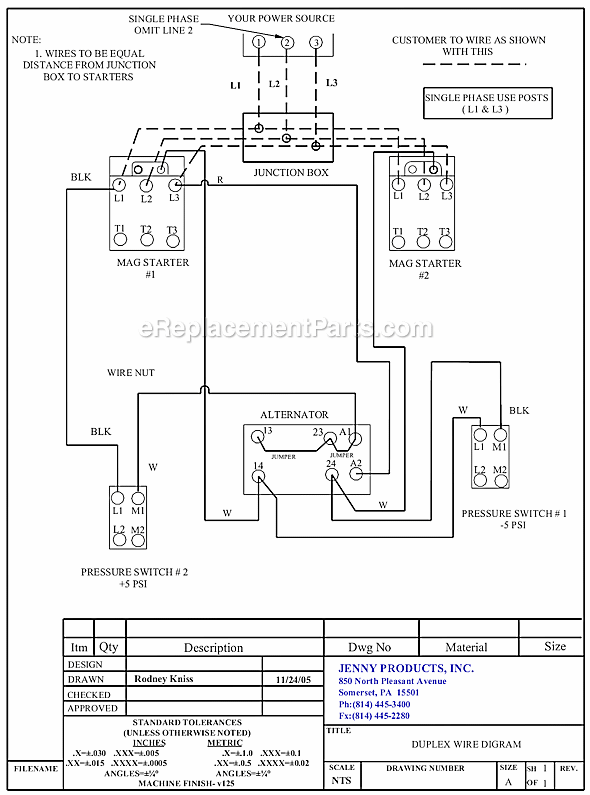 Page B Diagram and Parts List for 2(U75C)-120C  Jenny Compressor