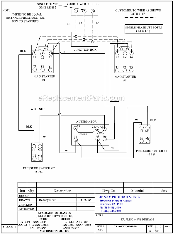 Page D Diagram and Parts List for 2(W5B)-120  Jenny Compressor