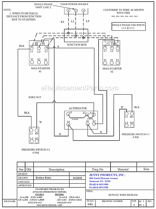 Page A Diagram and Parts List for 2(W5C)-80C  Jenny Compressor
