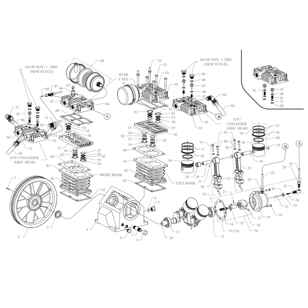 Gt/Gtu Pump Diagram and Parts List for GT5B-17P-CRC  Jenny Compressor
