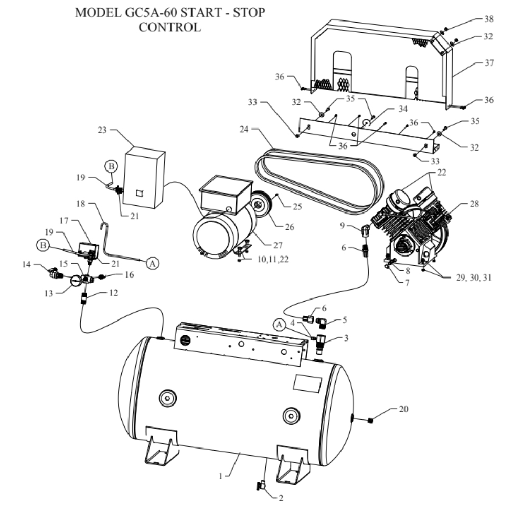 Main Diagram and Parts List for GC5A-60-SSC  Jenny Compressor