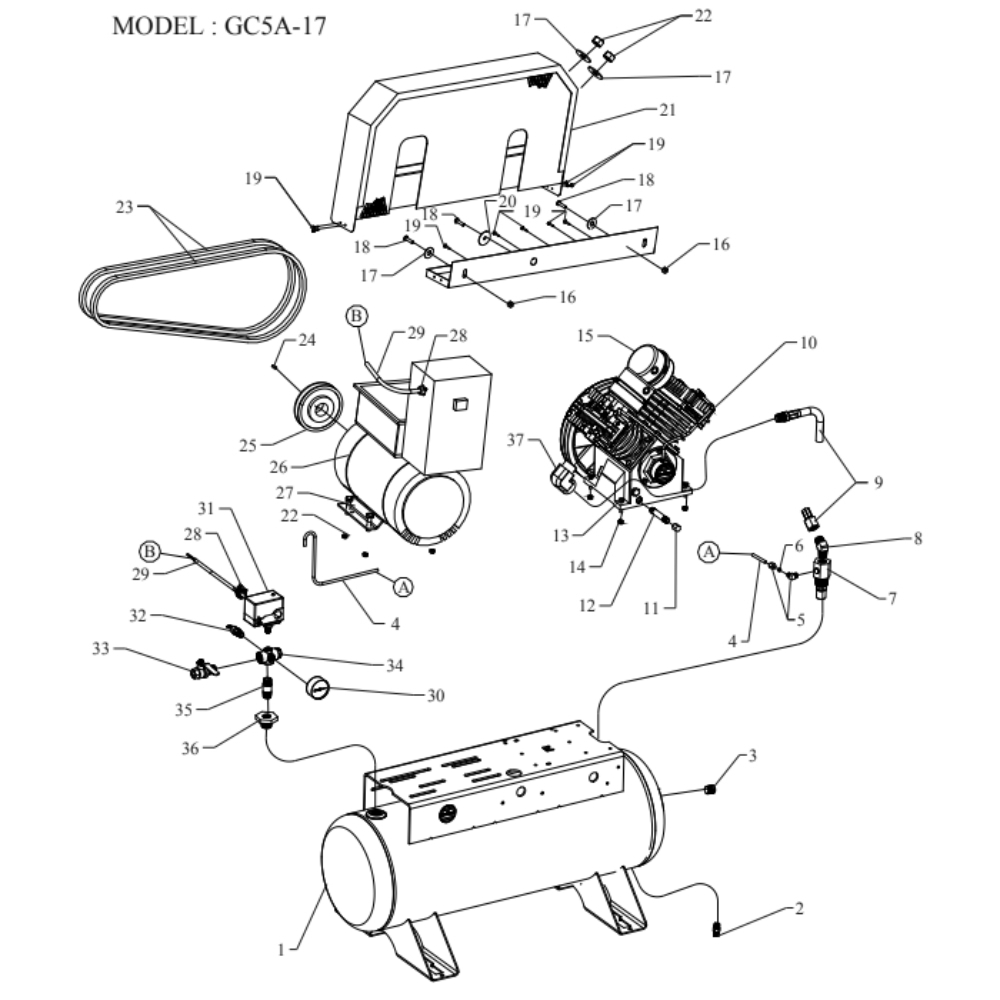 Main Diagram and Parts List for GC5A-17-SSC  Jenny Compressor