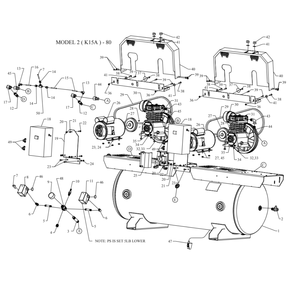 Main Diagram and Parts List for 2K15A-80-SSC  Jenny Compressor