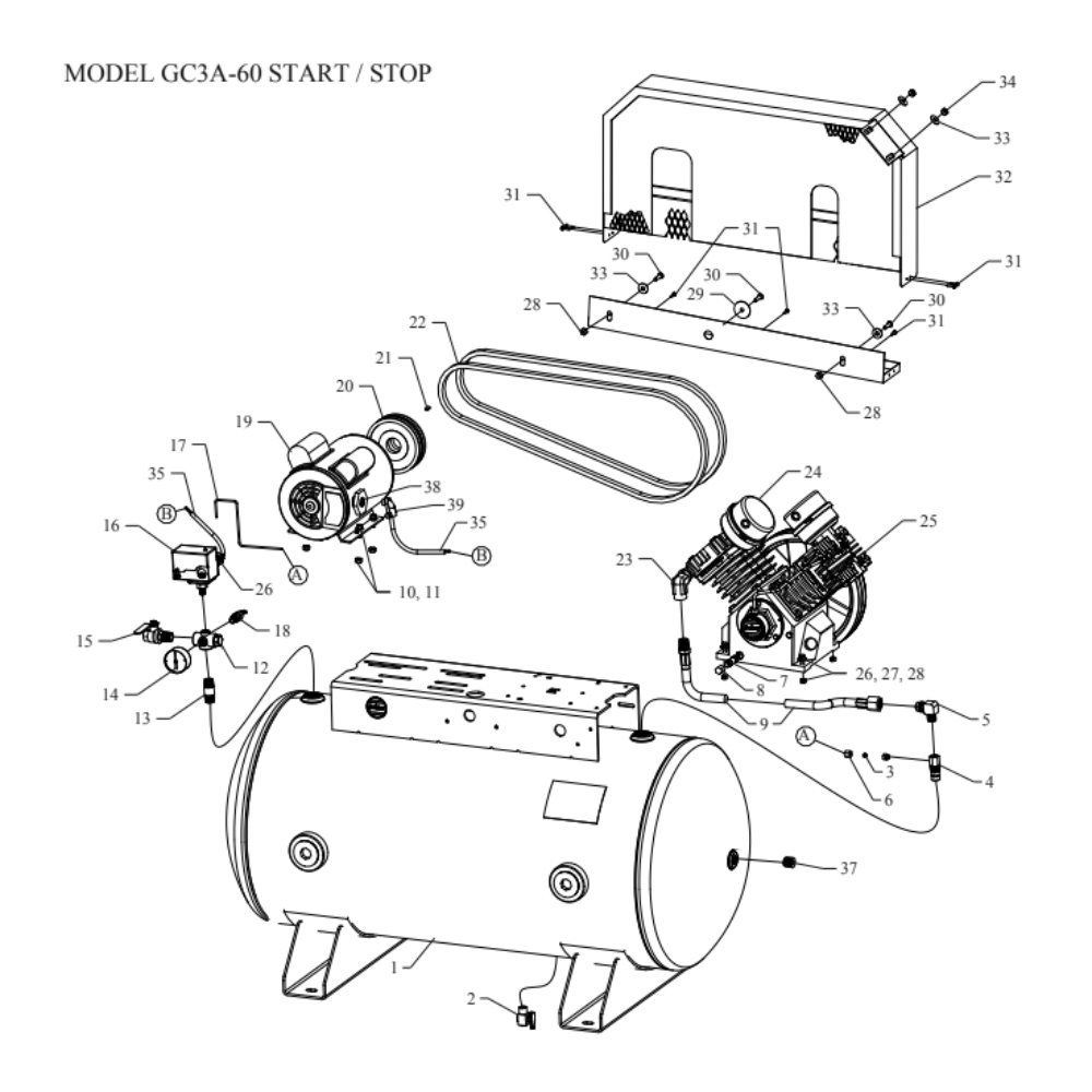 Main Diagram and Parts List for GC3A-60-SSC  Jenny Compressor