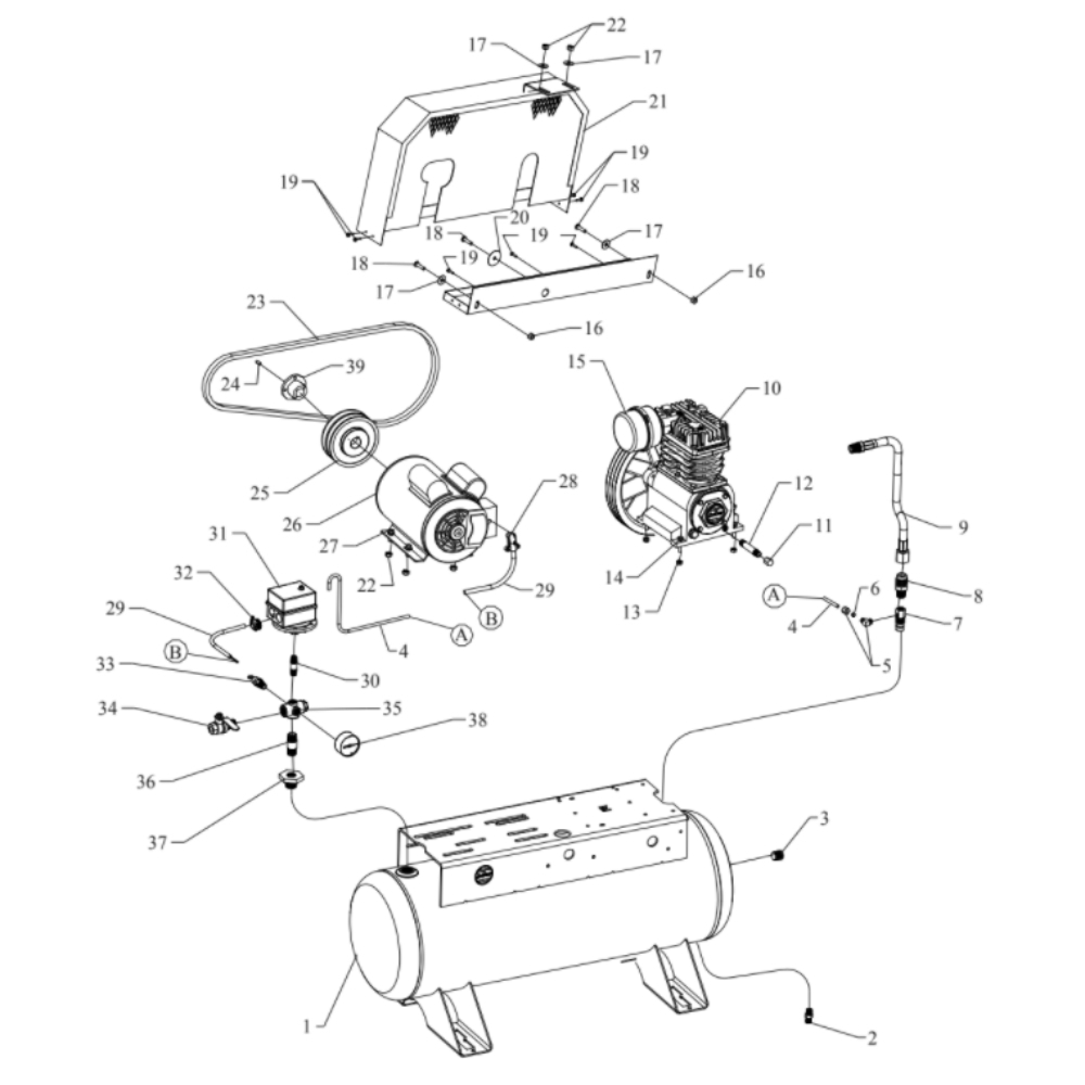Main Diagram and Parts List for F1S-17UMS  Jenny Compressor
