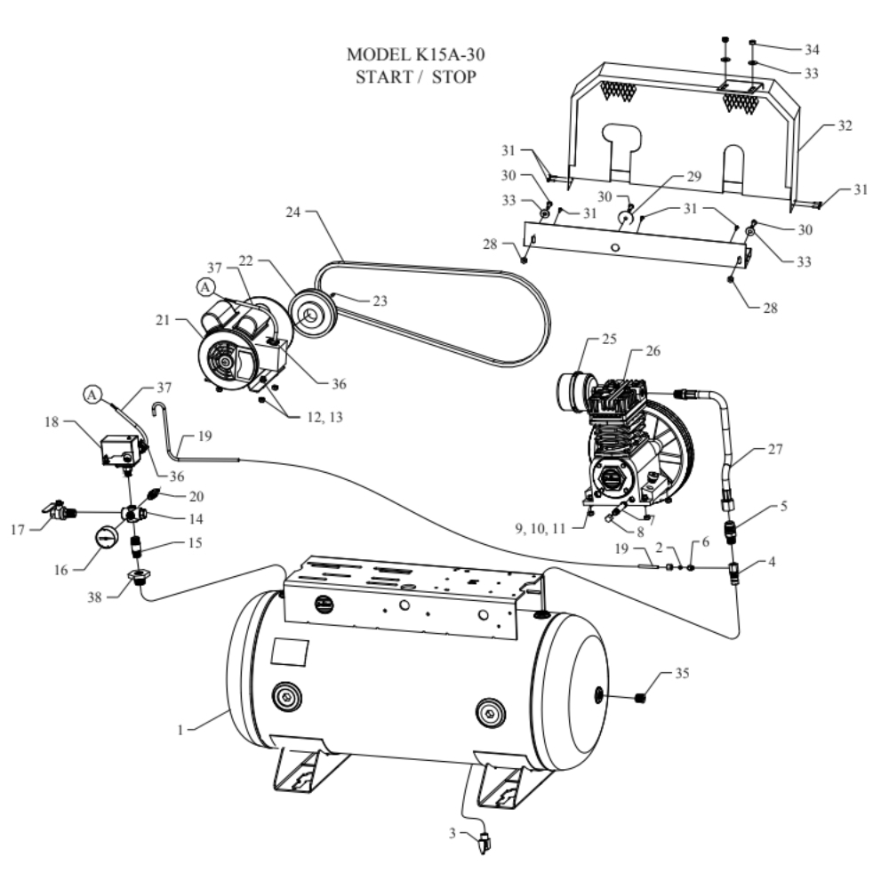 Main Diagram and Parts List for K15A-30-SSC  Jenny Compressor