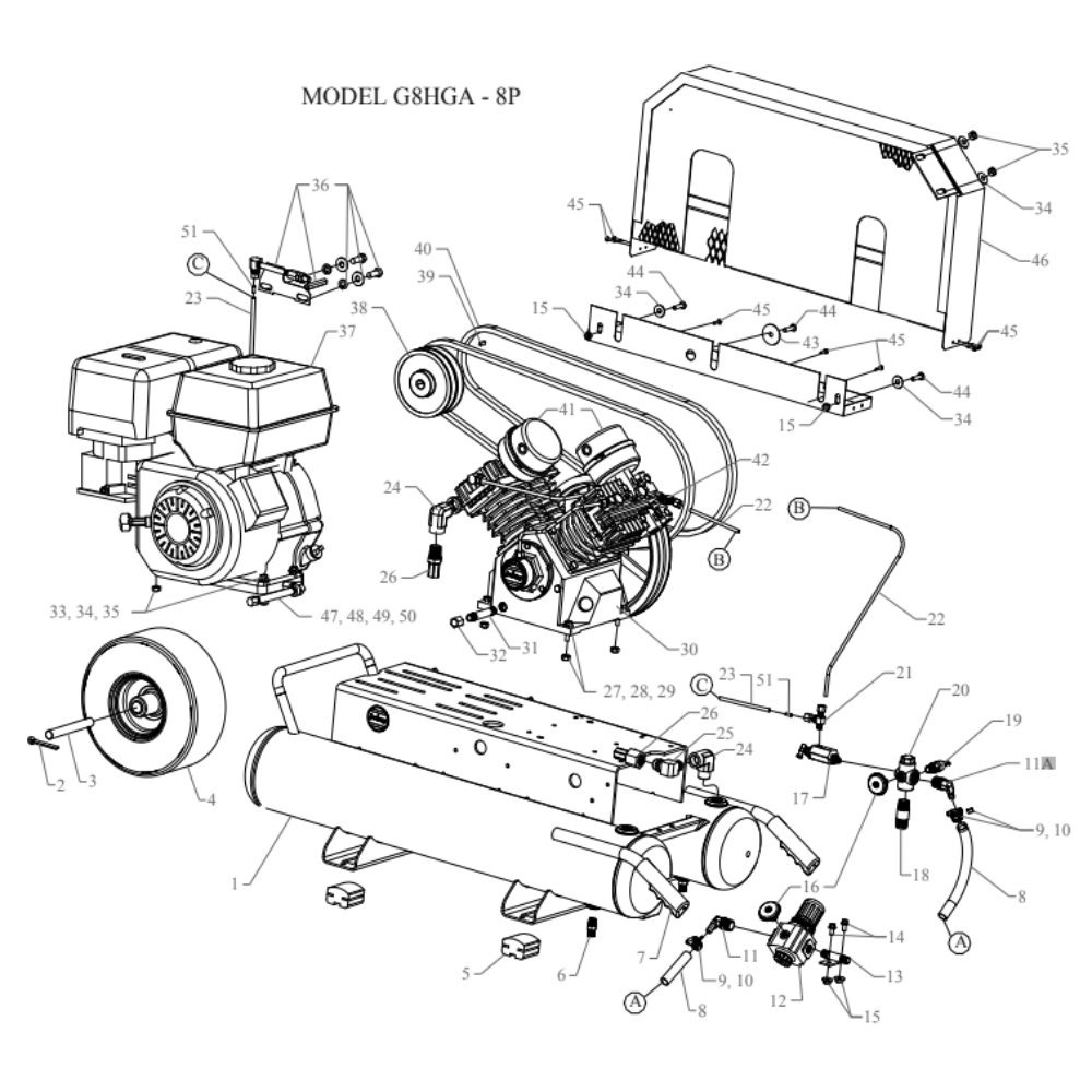 Main Diagram and Parts List for G8HGA-8P-CRC  Jenny Compressor