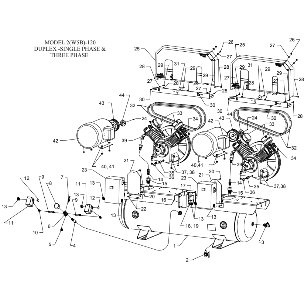 Main Diagram and Parts List for 2W5B-120-SSC  Jenny Compressor