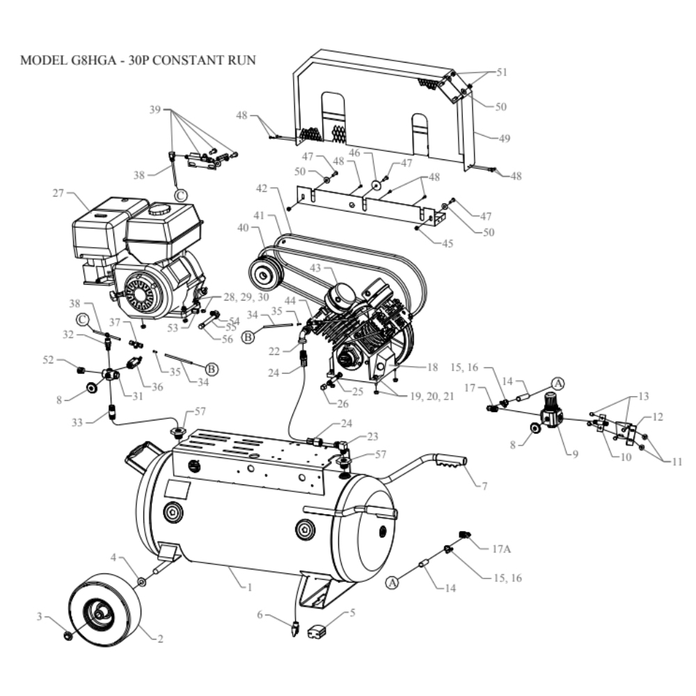 Main Diagram and Parts List for G8HGA-30P-CRC  Jenny Compressor