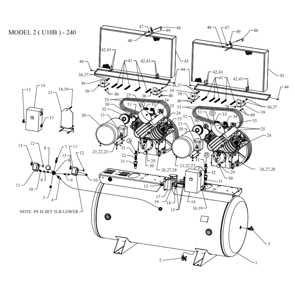 Main Diagram and Parts List for 2U10B-240-SSC  Jenny Compressor