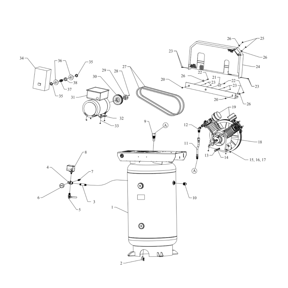 Main Diagram and Parts List for J5A-80V-SSC  Jenny Compressor