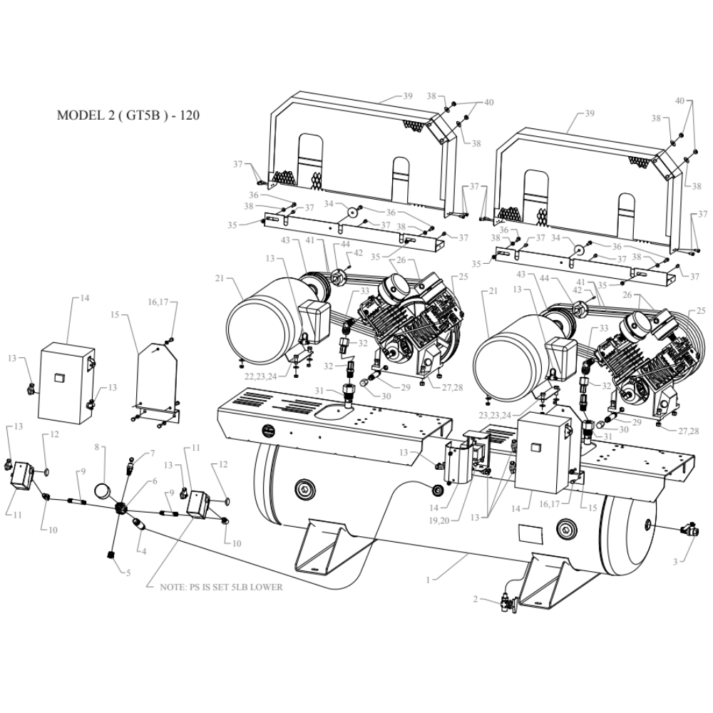 Main Diagram and Parts List for 2GT5B-120-SSC  Jenny Compressor