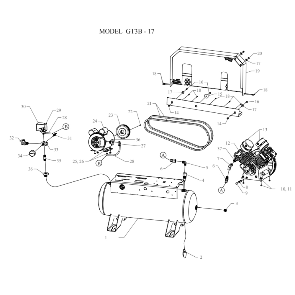 Main Diagram and Parts List for GT3B-17-SSC  Jenny Compressor