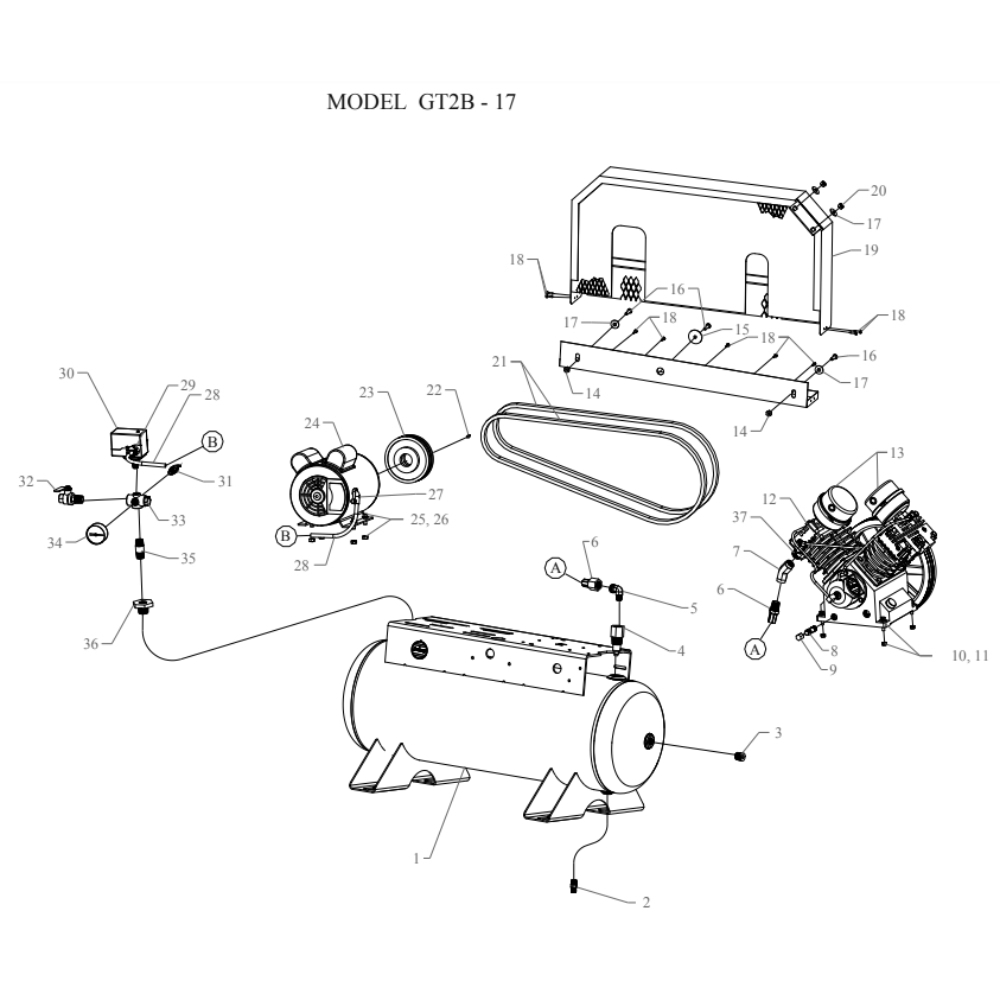Main Diagram and Parts List for GT2B-17-SSC  Jenny Compressor