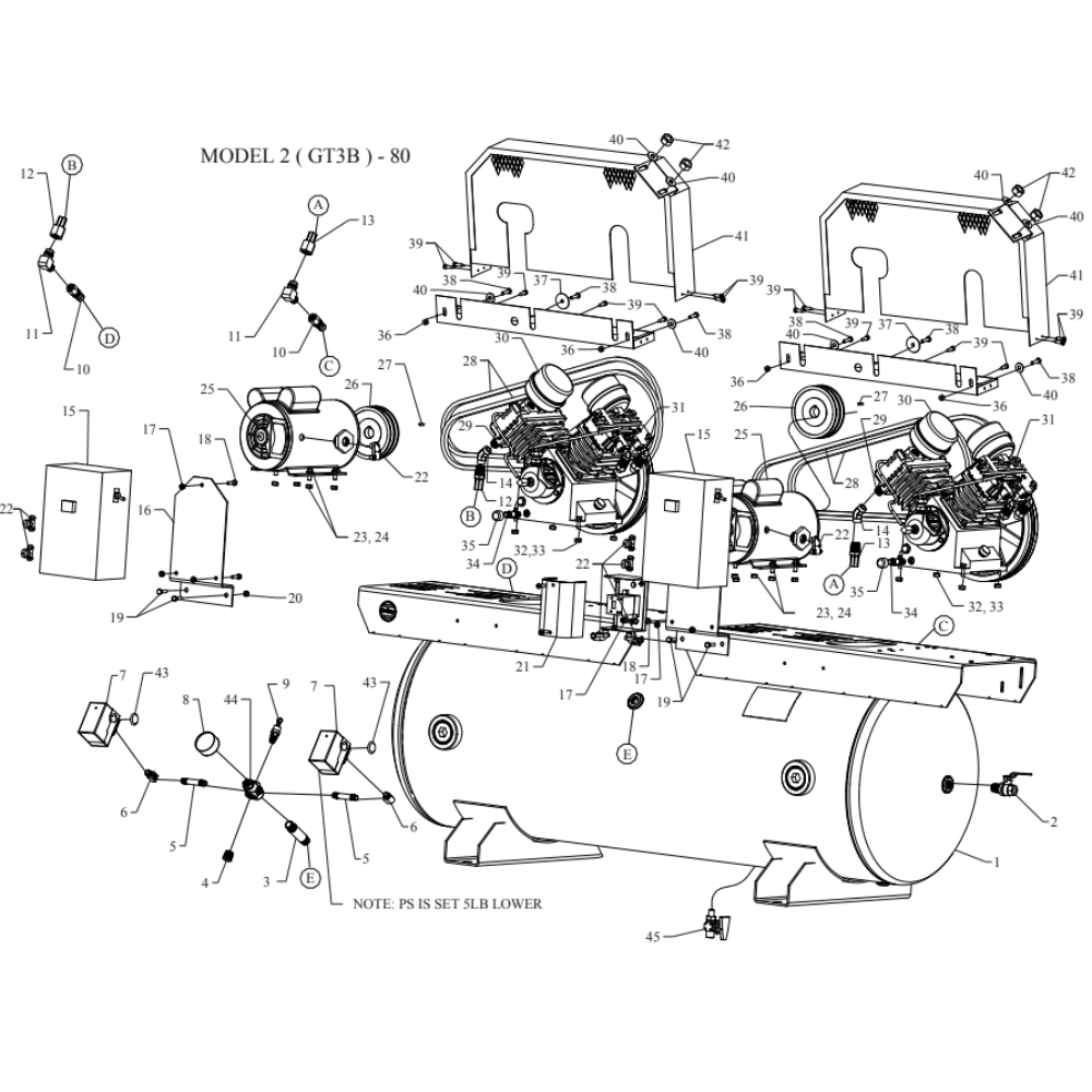 Main Diagram and Parts List for 2GT3B-80-SSC  Jenny Compressor