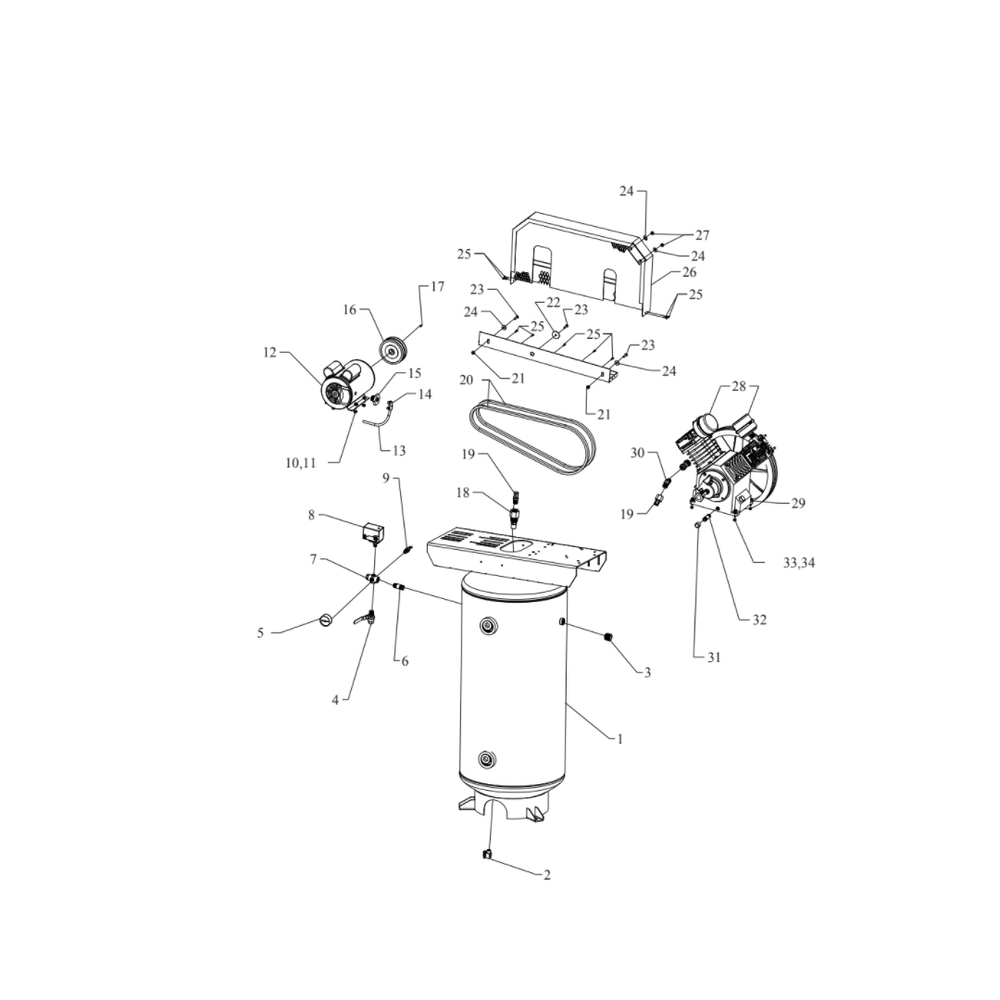 Main Diagram and Parts List for W3B-60V-SSC  Jenny Compressor