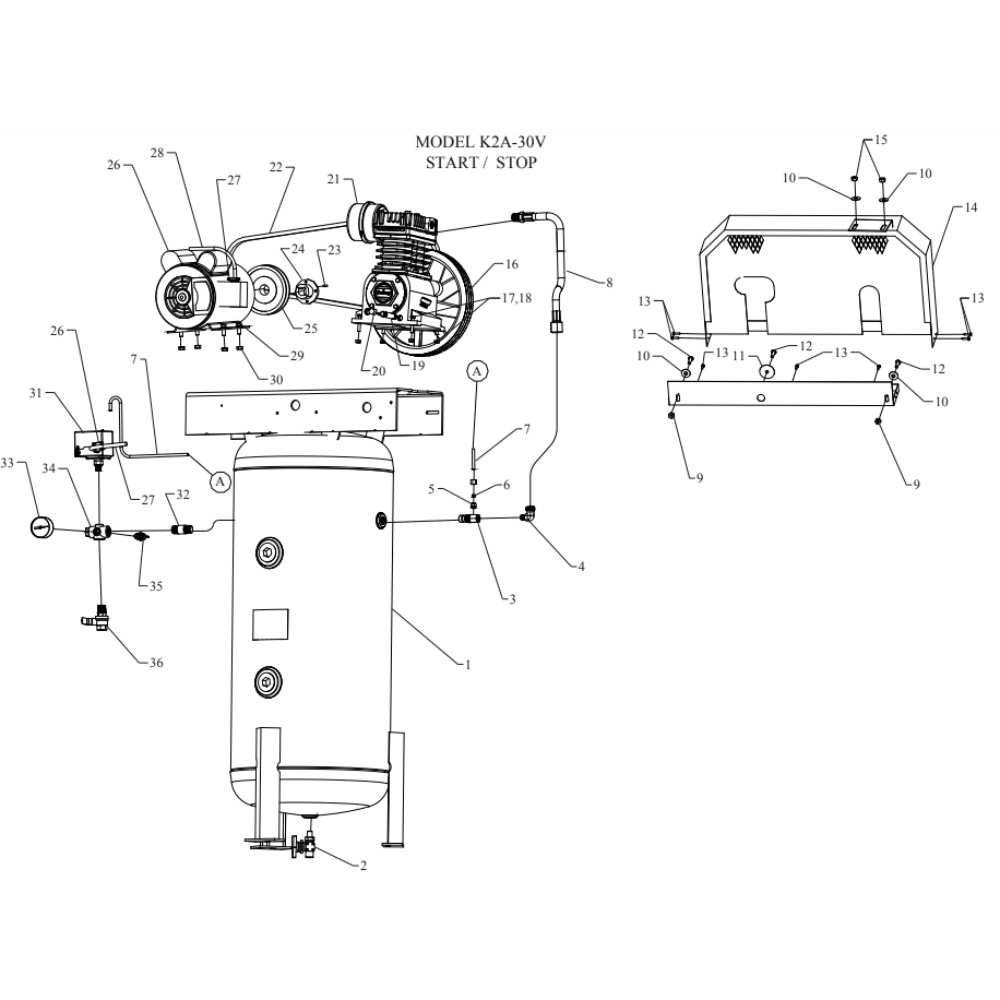 Main Diagram and Parts List for K2A-30V-SSC  Jenny Compressor