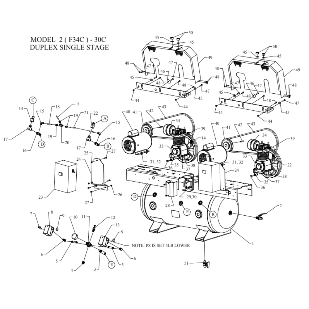 Main Diagram and Parts List for 2F34C-30C-SSC  Jenny Compressor